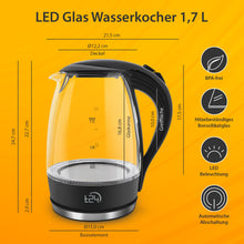 Glas Wasserkocher 1,7 L BPA frei THV Rheinland GS Zertifiziert