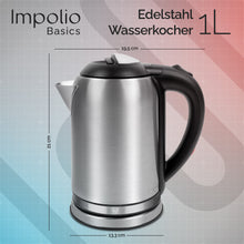 Impolio Basics Edelstahl Wasserkocher mit Trockenlaufschutz, 1,0L