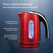 T24 Edelstahl LED Wasserkocher aus Edelstahl BPA frei, rot