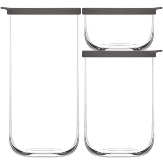 3-teiliges Set Vorratsdosen aus Glas mit hermetischen Deckeln - Grau