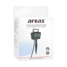 ARCAS Gartensteckdose 4-fach mit Erdspieß, schwarz, IP44