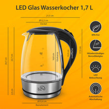 T24 Glas Wasserkocher Edelstahl 1,7 L BPA frei 2200W