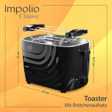 Impolio Classic Toaster mit Brötchenaufsatz, 2 Scheiben Toaster 700 Watt Schwarz