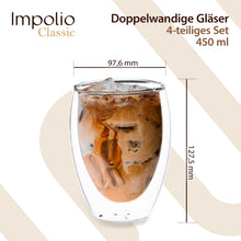 Impolio Classic doppelwandige Gläser Set 4-teilig 450 ml, Latte Macchiato Thermogläser,Teeglas, Kaffeeglas, Tee, Americano