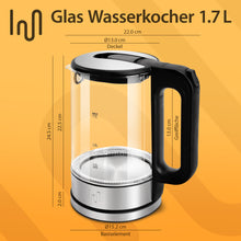 Impolio Glas Wasserkocher, Grau, 1,7 L, Edelstahl Wasserkocher mit Trockenlaufschutz