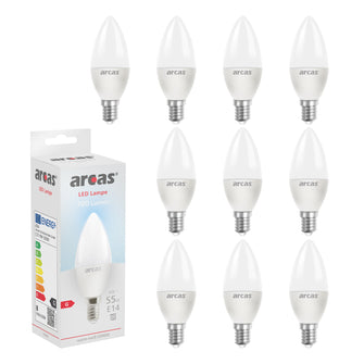 ARCAS LED Lampe 10 Stück LED Glühbirne / Kerze C37 / E14 / 8W entspricht 55W Glühlampe / 700 Lumen / warm weiß (3000K)