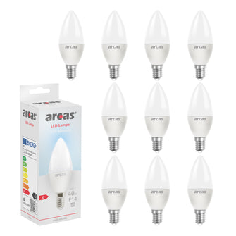 ARCAS LED Lampe 10 Stück LED Glühbirne / Kerze C37 / E14 / 6W entspricht 40W Glühlampe / 510 Lumen / Tageslicht (6500K)