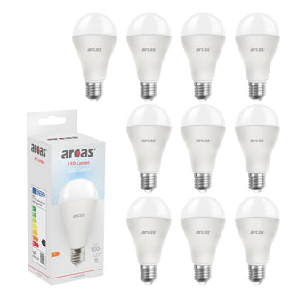 ARCAS LED Lampe 10 Stück LED Glühbirne / Birne A65 / E27 / 16W entspricht 100W Glühlampe / 1600 Lumen / Tageslicht (6500K) ALU Gehäuse