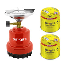 Baygas Campingkocher / Gaskocher aus hochwertigem Metallkörper Rot mit Gaskartusch