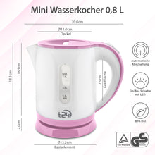 T24 Pink Mini Wasserkocher Reisewasserkocher  0,8 Liter , 1100 Watt  Tüv/GS geprüft, PINK