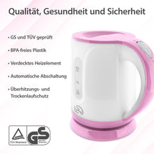 T24 Pink Mini Wasserkocher Reisewasserkocher  0,8 Liter , 1100 Watt  Tüv/GS geprüft, PINK