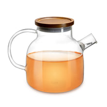Impolio Glas Teekanne mit Holzdeckel, Edelstahl-Filter und hitzebeständigem Griff - Modernes Design für Tee, Blumentee und Saft