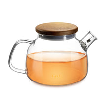 Impolio Glas Teekanne mit Holzdeckel, Edelstahl-Filter und hitzebeständigem Griff - Modernes Design für Tee, Blumentee und Saft