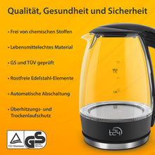 Glas Wasserkocher 1,7 L BPA frei THV Rheinland GS Zertifiziert