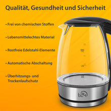 T24 Glas Wasserkocher Edelstahl 1,7 L BPA frei 2200W