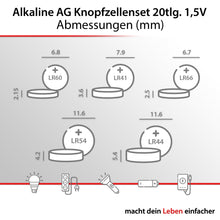 1000 stück Alkaline AG Knopfzellen set 50x (4xAG1, 4xAG3, 4xAG4, 4xAG10, 4xAG13) 20tlg.