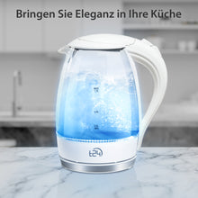 Glas Wasserkocher 1,7L, 2200W, LED, BPA-frei, TÜV GS, 360° Sockel, Weiß
