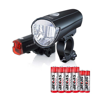 Luxtra Fahrradlampen l Fahrradleuchten l Fahrradlicht-Set  mit einem extra hellem Front,- & Rücklicht l batteriebetrieben l wasserresistent l StVZO kompatibel 30 LUX