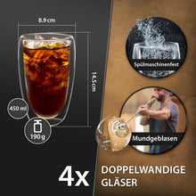 4x450ml Doppelwandige Gläser: Borosilikat Thermogläser