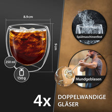 Impolio 4x Doppelwandige Gläser 250ml Thermogläser für Latte/Cappuccino