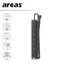 ARCAS Outdoor Steckdosenleiste 6-fach mit Klappe / Farbe: schwarz / IP44 / Querschnitt 1,5mm² / 6x Schukostecker