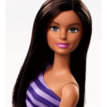 Barbie, Lila Streifenkleid, Lila High-Heels, Braune Haare