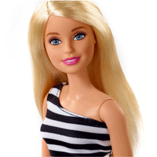 Barbie-Puppe mit Schwarz-Weißen Streifen, Graue High Heels