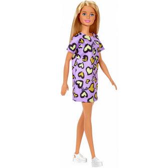 Barbie Chic Puppe, Lila Kleid mit Herzdruck, Weiße Sneaker